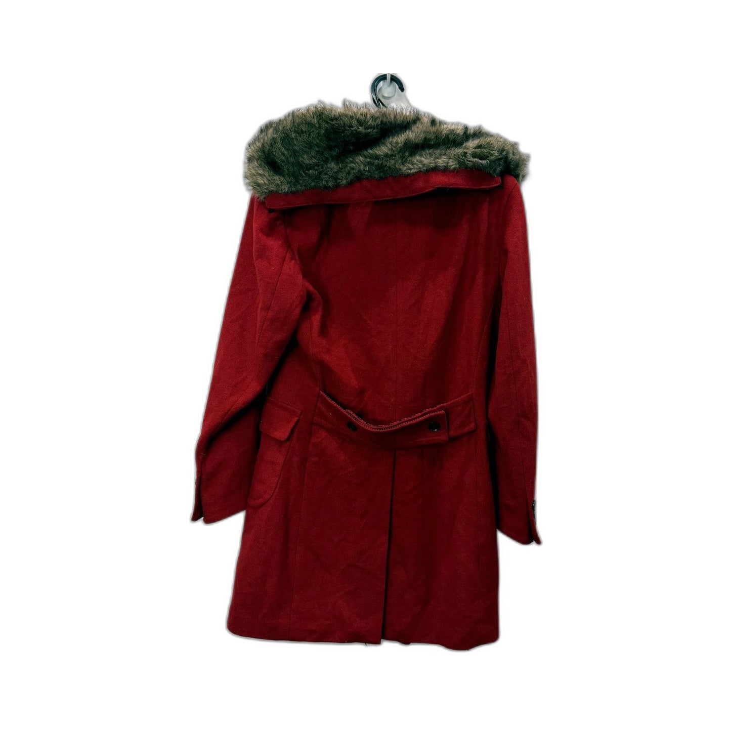 William Hunt Womens Vintage Style Wool Coat with Faux Fur Collar Red Size 38