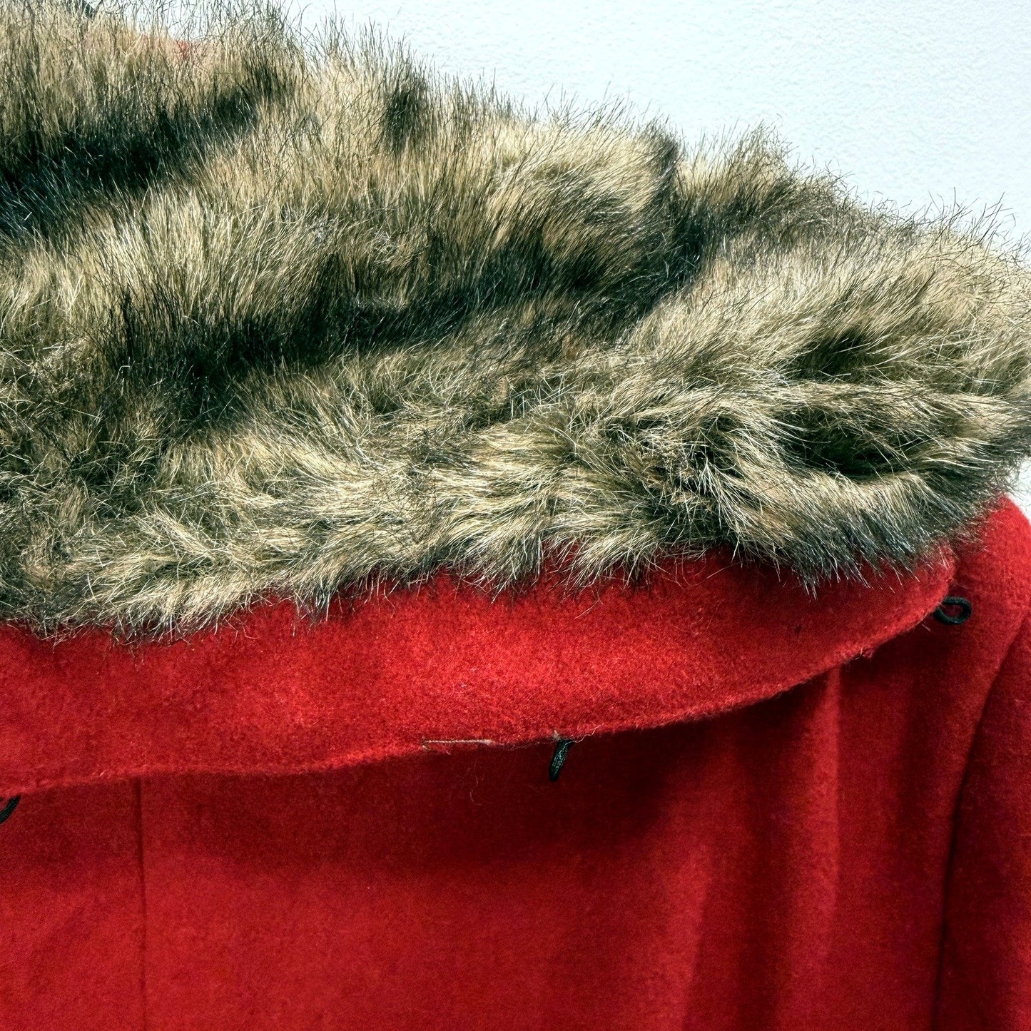 William Hunt Womens Vintage Style Wool Coat with Faux Fur Collar Red Size 38