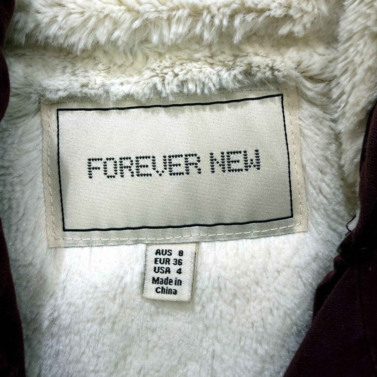 Forever New Womens Plum Faux Fur Lined Parka Jacket Warm Winter Coat Size 8
