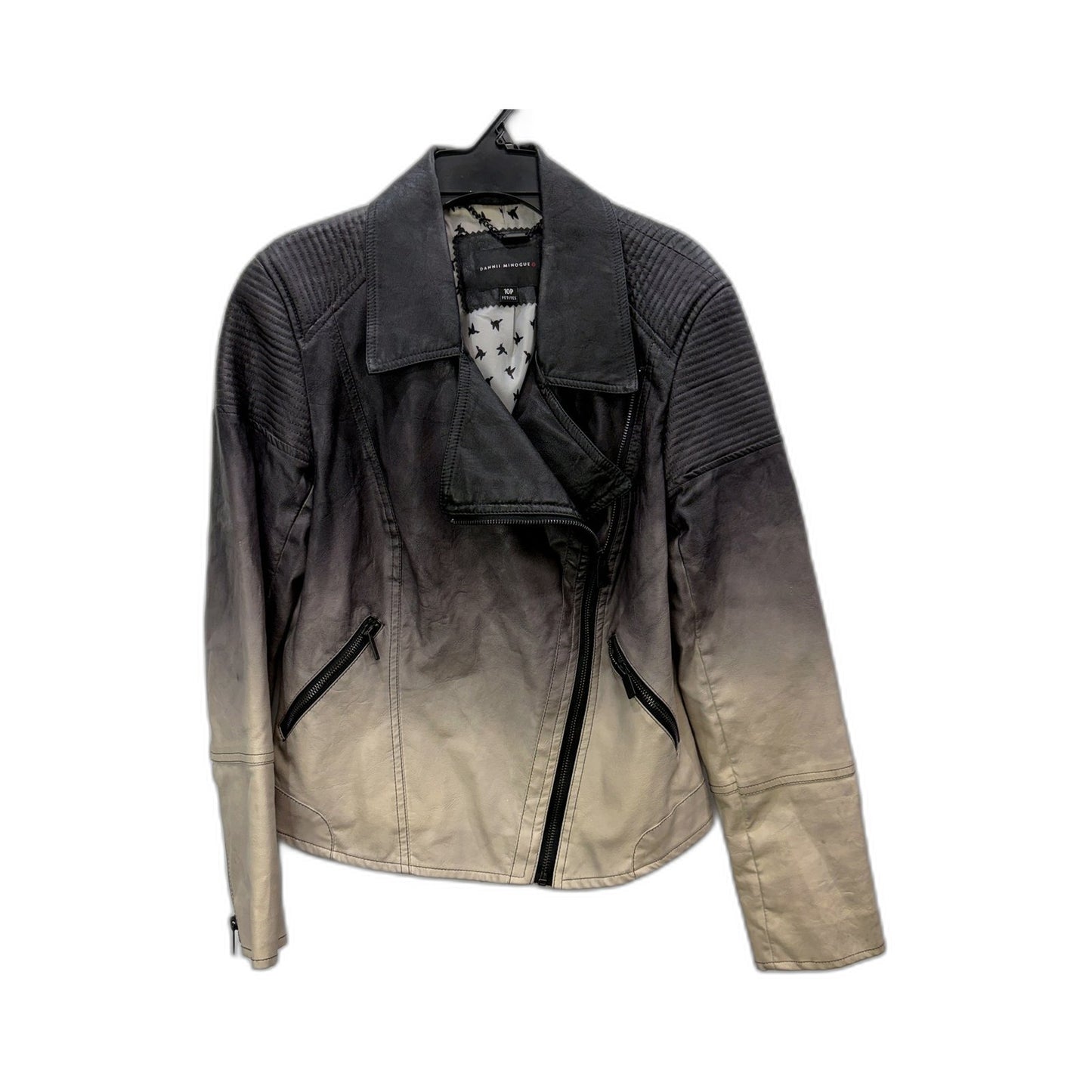 Dannii Minogue Womens Faux Leather Moto Jacket Black/Beige Ombre Size 10 Petites