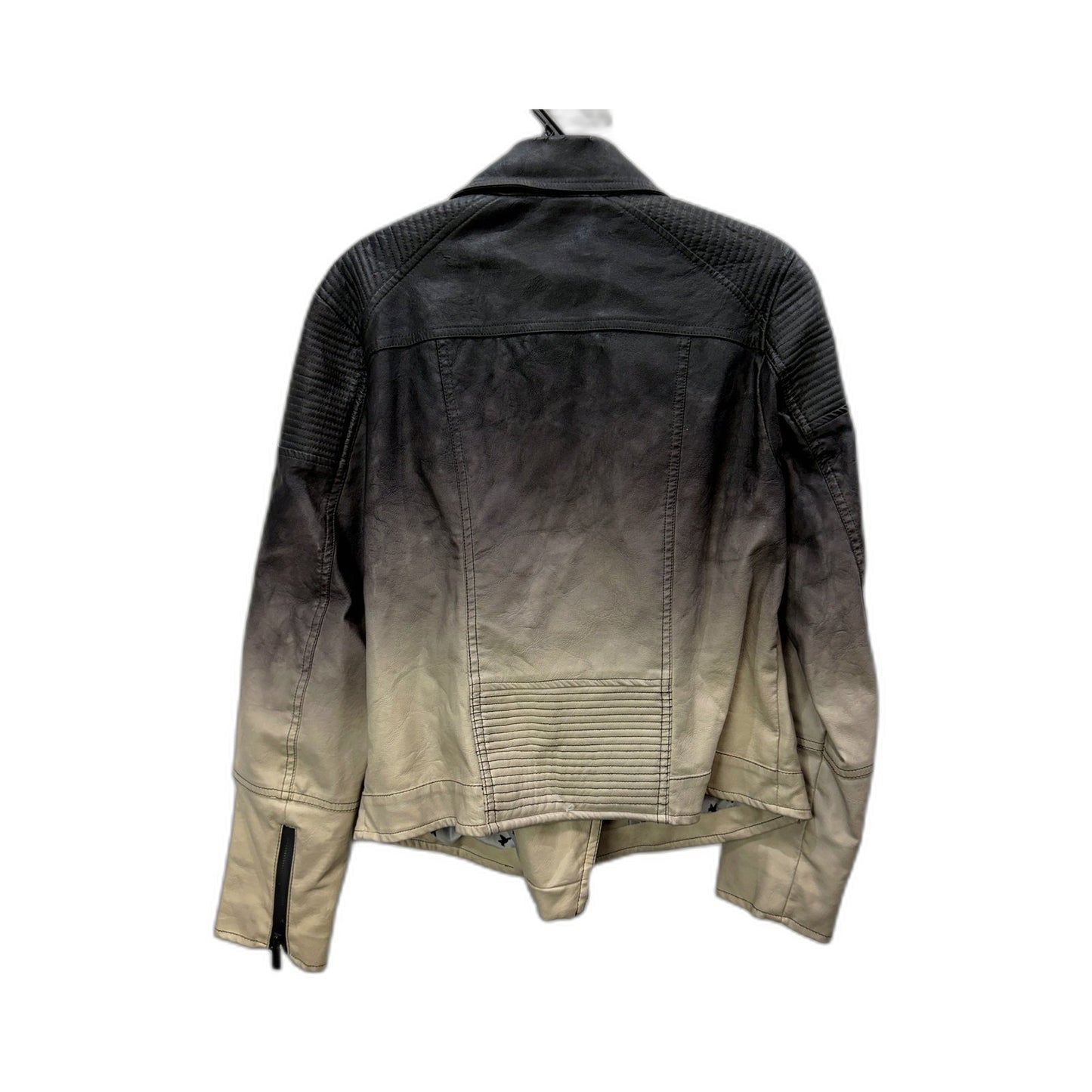 Dannii Minogue Womens Faux Leather Moto Jacket Black/Beige Ombre Size 10 Petites