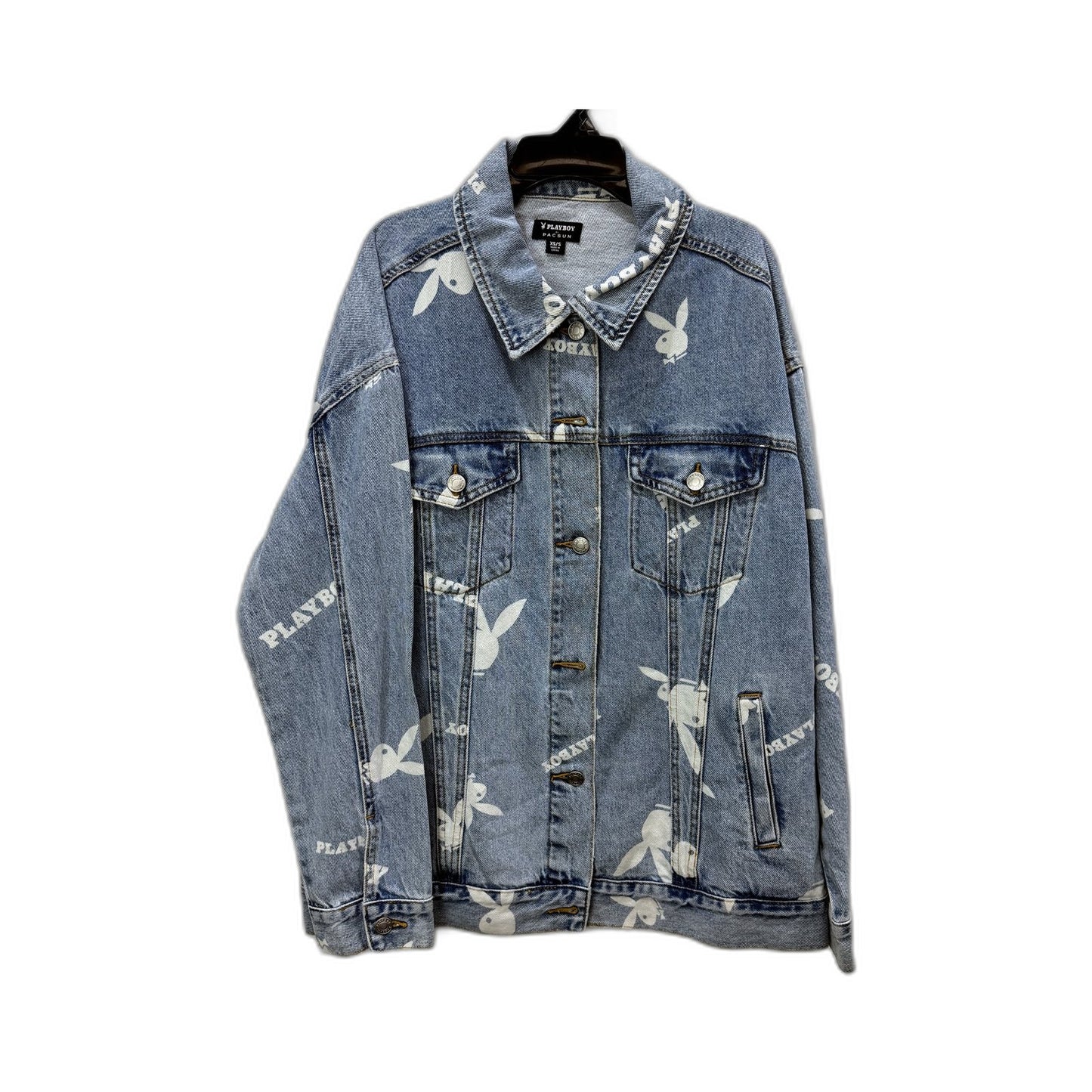 Pacsun Mens Denim Playboy Print Jacket Blue Lightweight Casual Size XS/S NEW