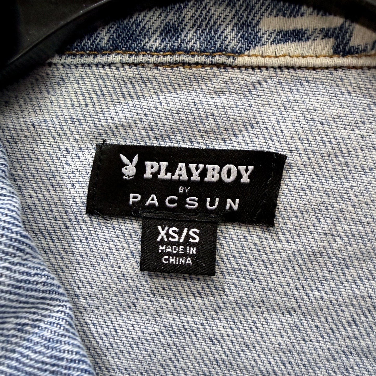 Pacsun Mens Denim Playboy Print Jacket Blue Lightweight Casual Size XS/S NEW