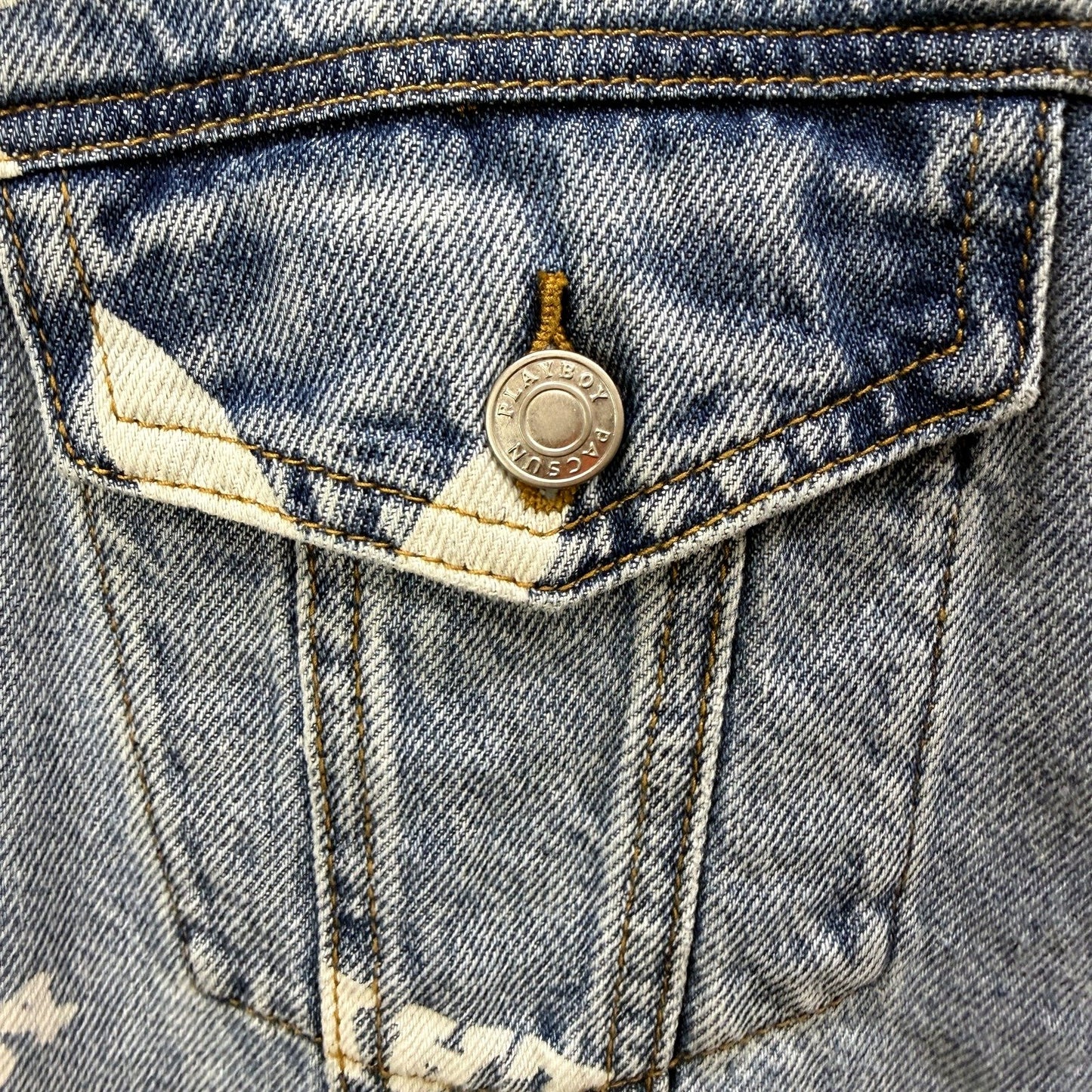 Pacsun Mens Denim Playboy Print Jacket Blue Lightweight Casual Size XS/S NEW
