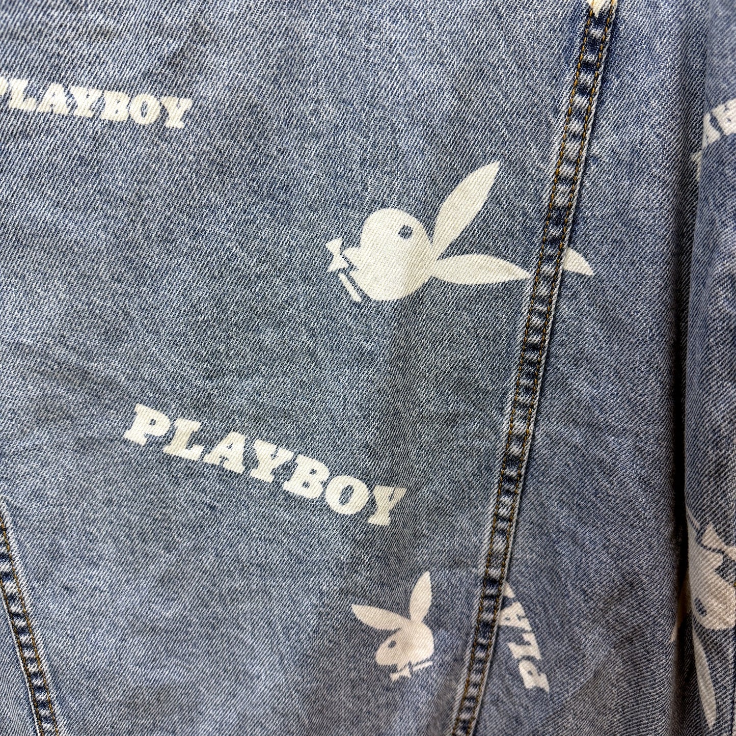 Pacsun Mens Denim Playboy Print Jacket Blue Lightweight Casual Size XS/S NEW