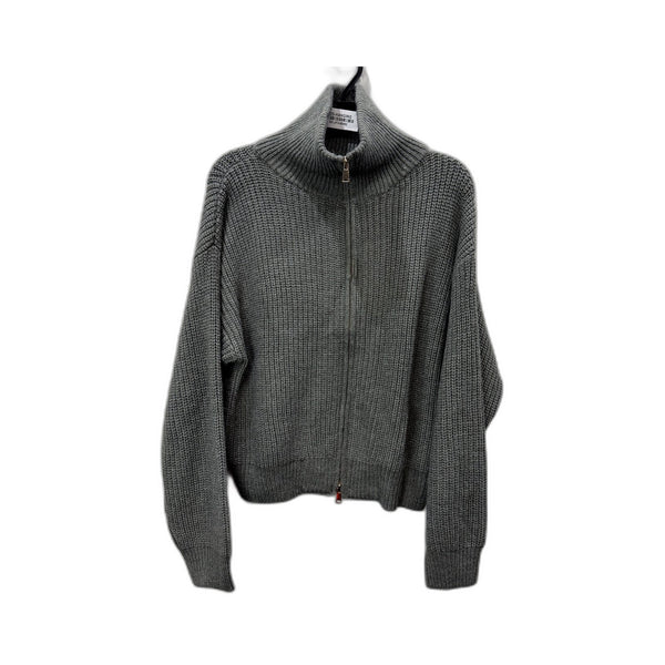 Subtitled Womens Cropped Gray Zip-Up Knit Sweater in Size S NEW