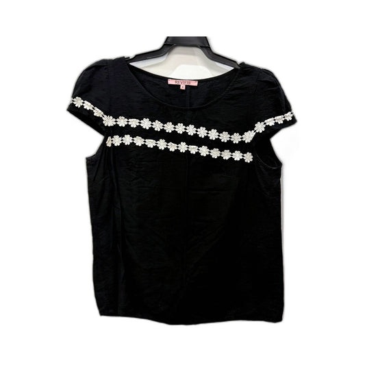 Floral Embroidered Trim Pullover Blouse Womens in Black - Size 12