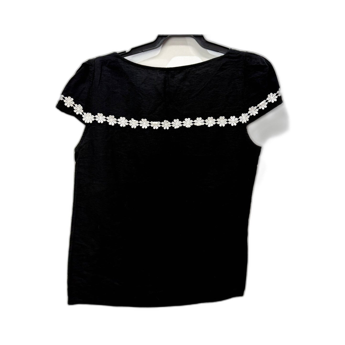 Floral Embroidered Trim Pullover Blouse Womens in Black - Size 12