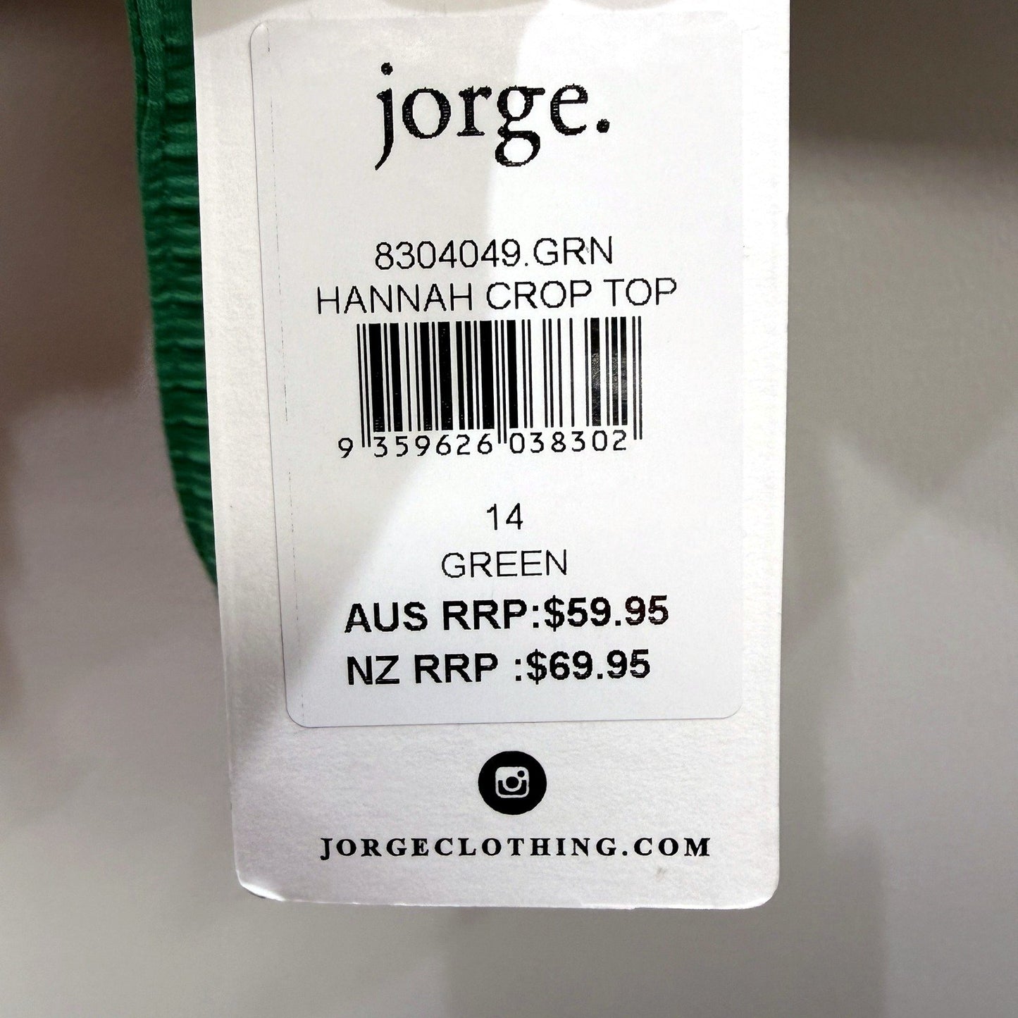 Jorge Womens Green Pleated Hannah Crop Top Size 14 NEW