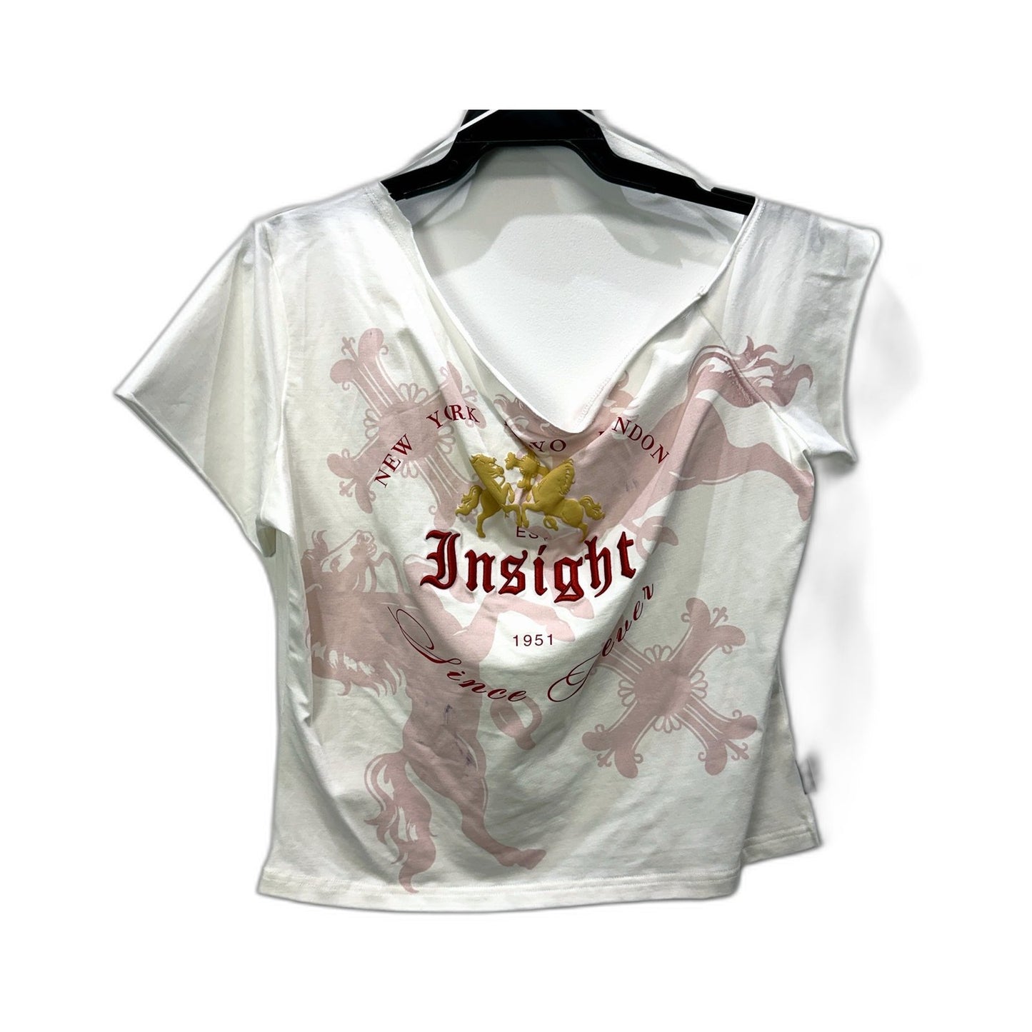 Insight Womens Cropped Asymmetrical Graphic Print Shirt in White XL NEW