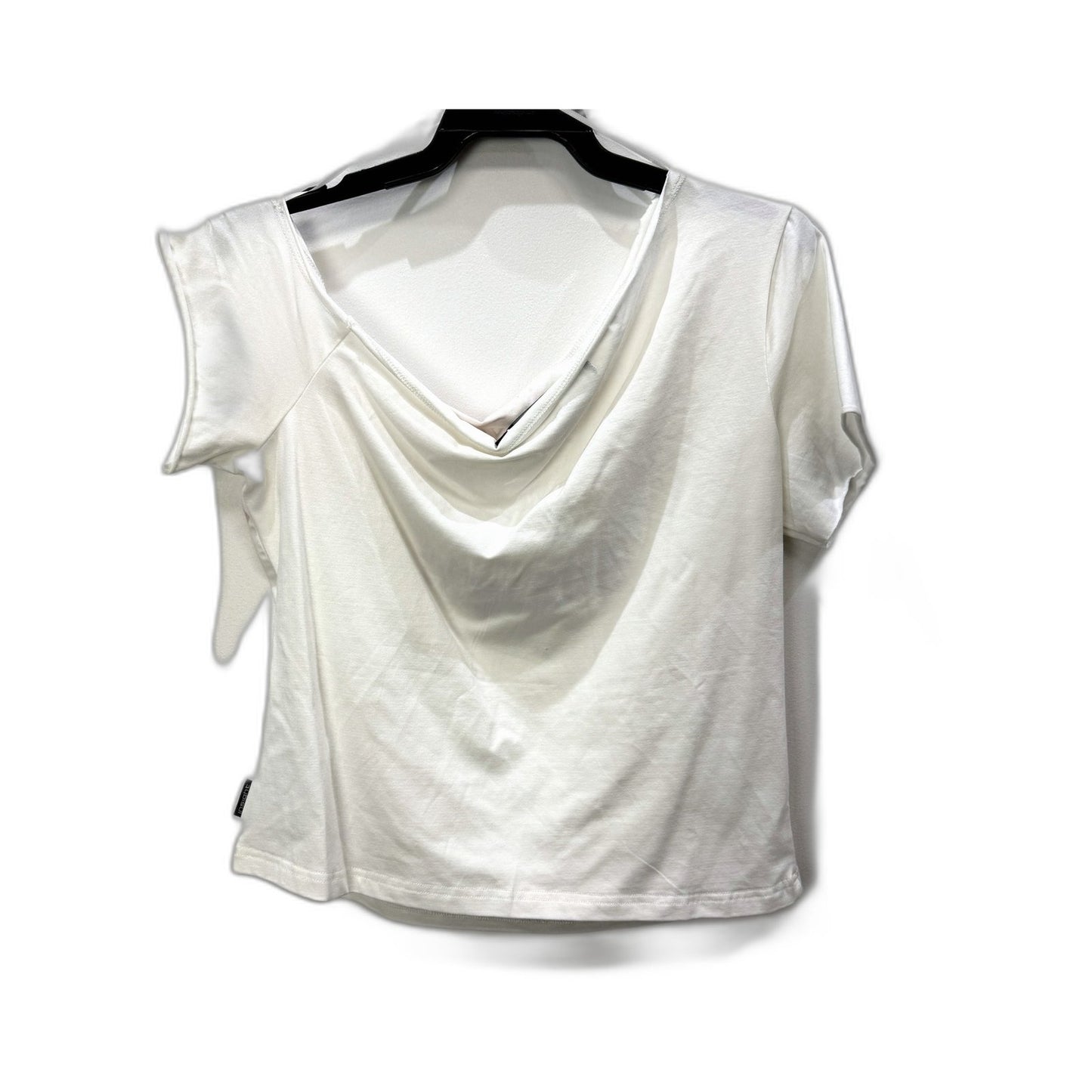 Insight Womens Cropped Asymmetrical Graphic Print Shirt in White XL NEW