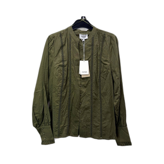 Piper Womens Long Sleeve Ruffle Trim Puff Blouse in Khaki Size 10 NEW