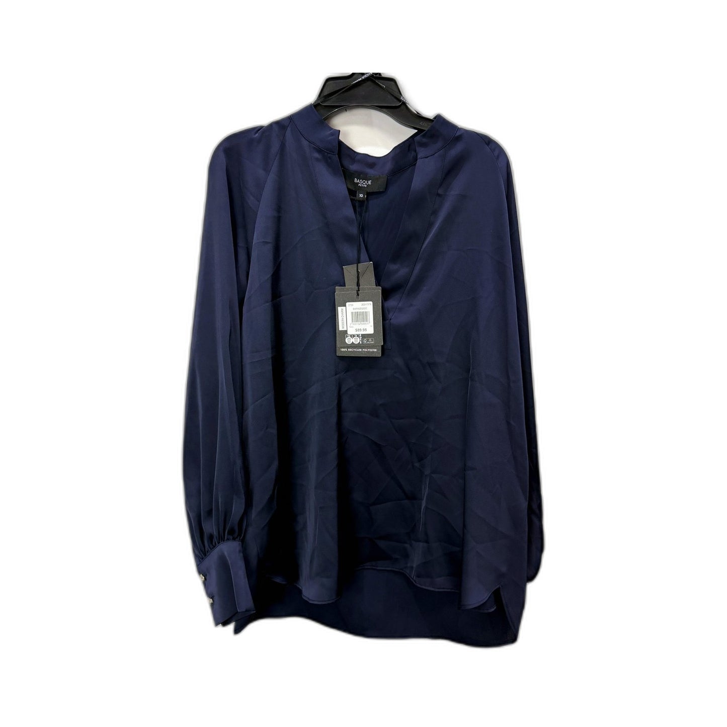 Basque Womens Navy Puff Sleeve Button Cuff Petite Blouse Size 10 NEW