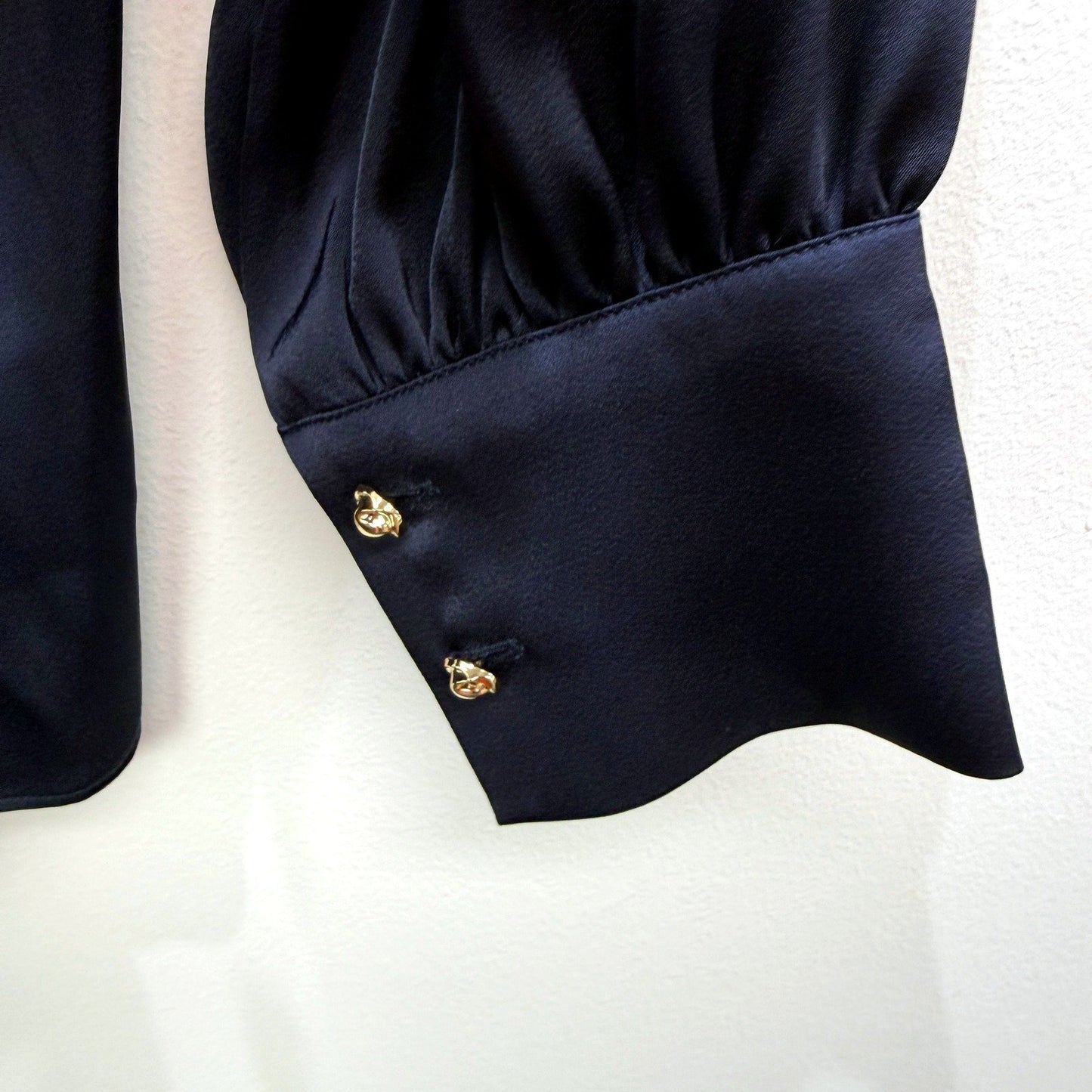 Basque Womens Navy Puff Sleeve Button Cuff Petite Blouse Size 10 NEW