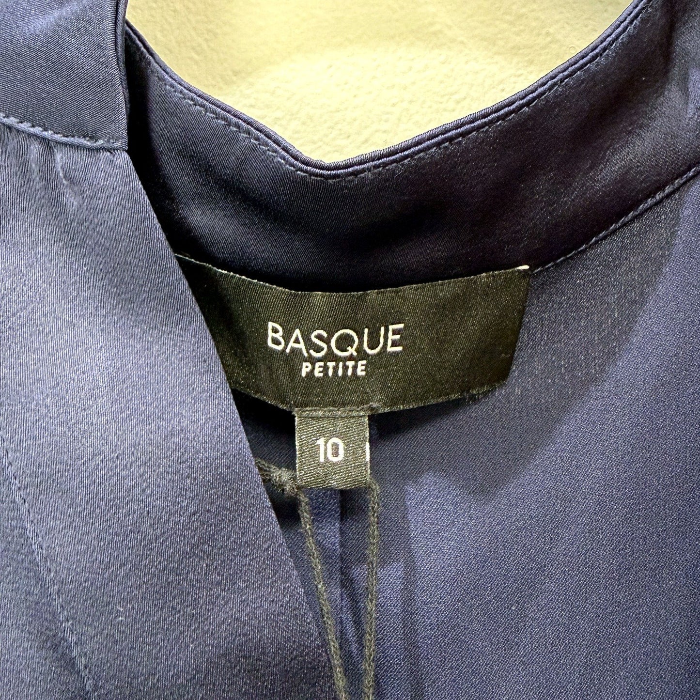 Basque Womens Navy Puff Sleeve Button Cuff Petite Blouse Size 10 NEW