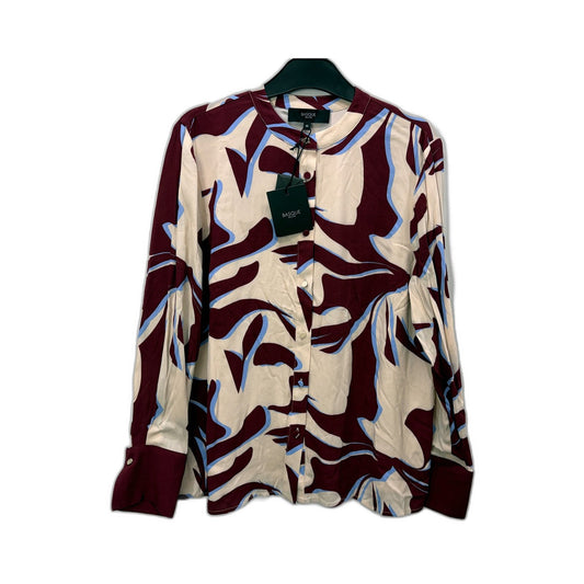 Basque Womens Button Down Blouse Abstract Print Long Sleeve Berry Sz 10 NEW
