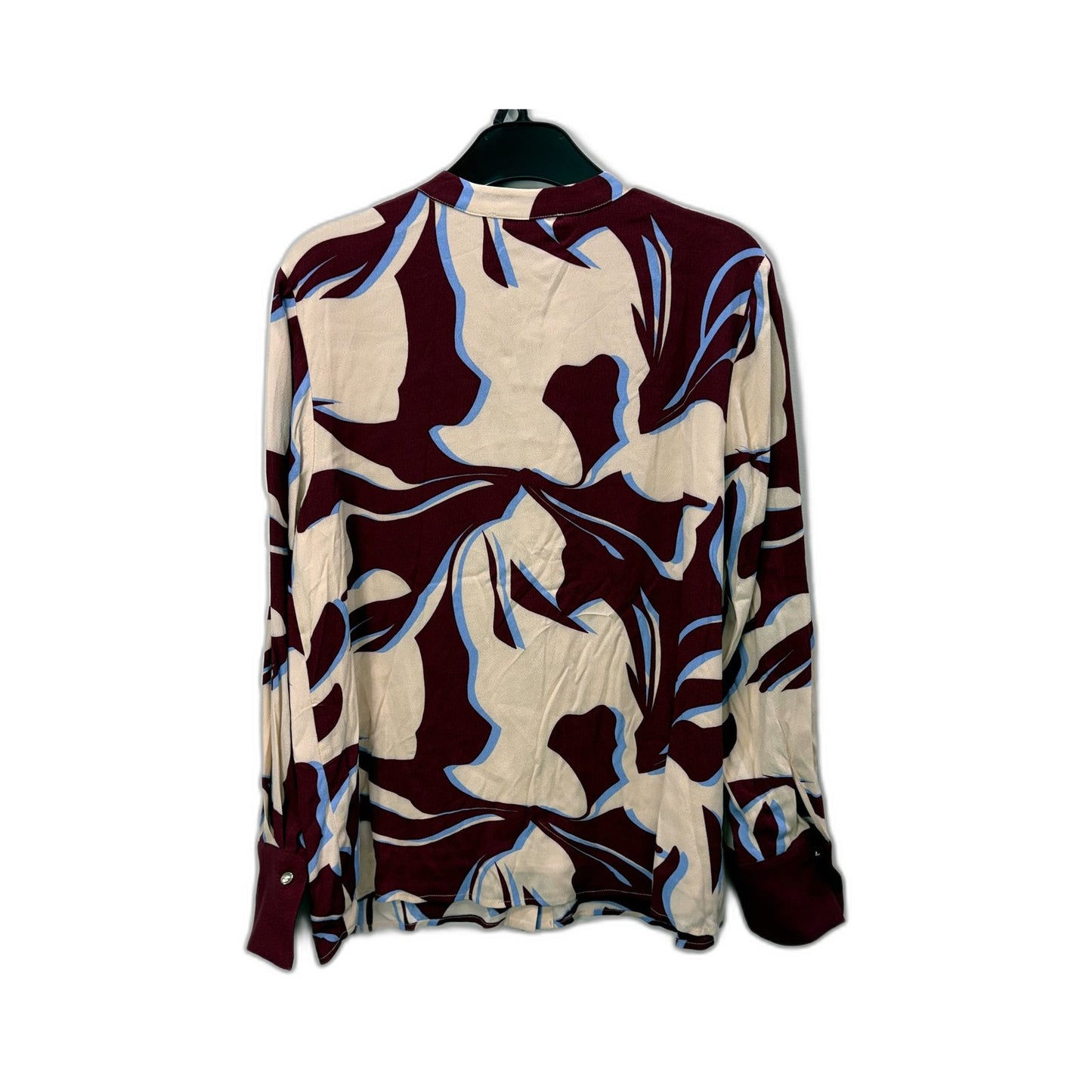 Basque Womens Button Down Blouse Abstract Print Long Sleeve Berry Sz 10 NEW