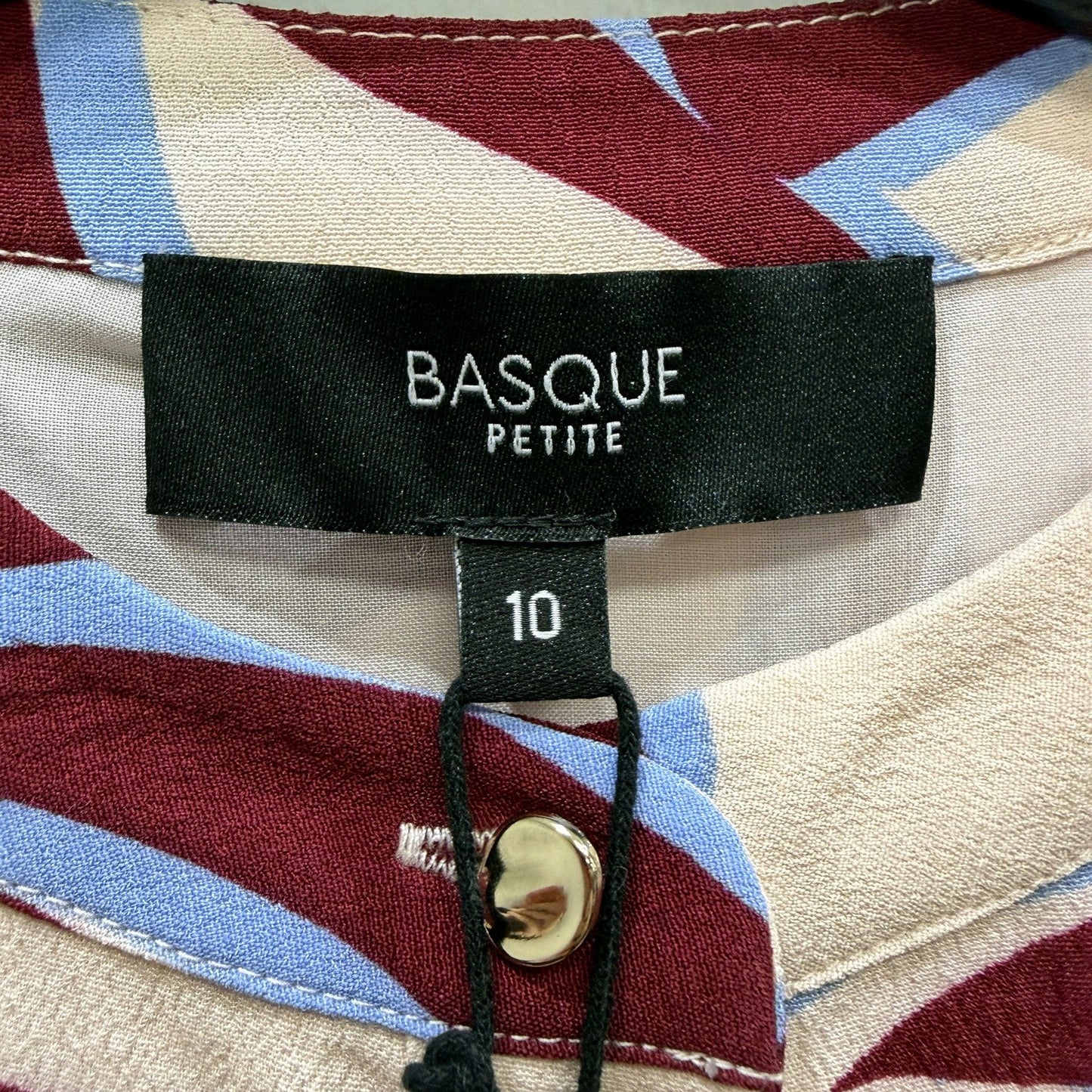 Basque Womens Button Down Blouse Abstract Print Long Sleeve Berry Sz 10 NEW