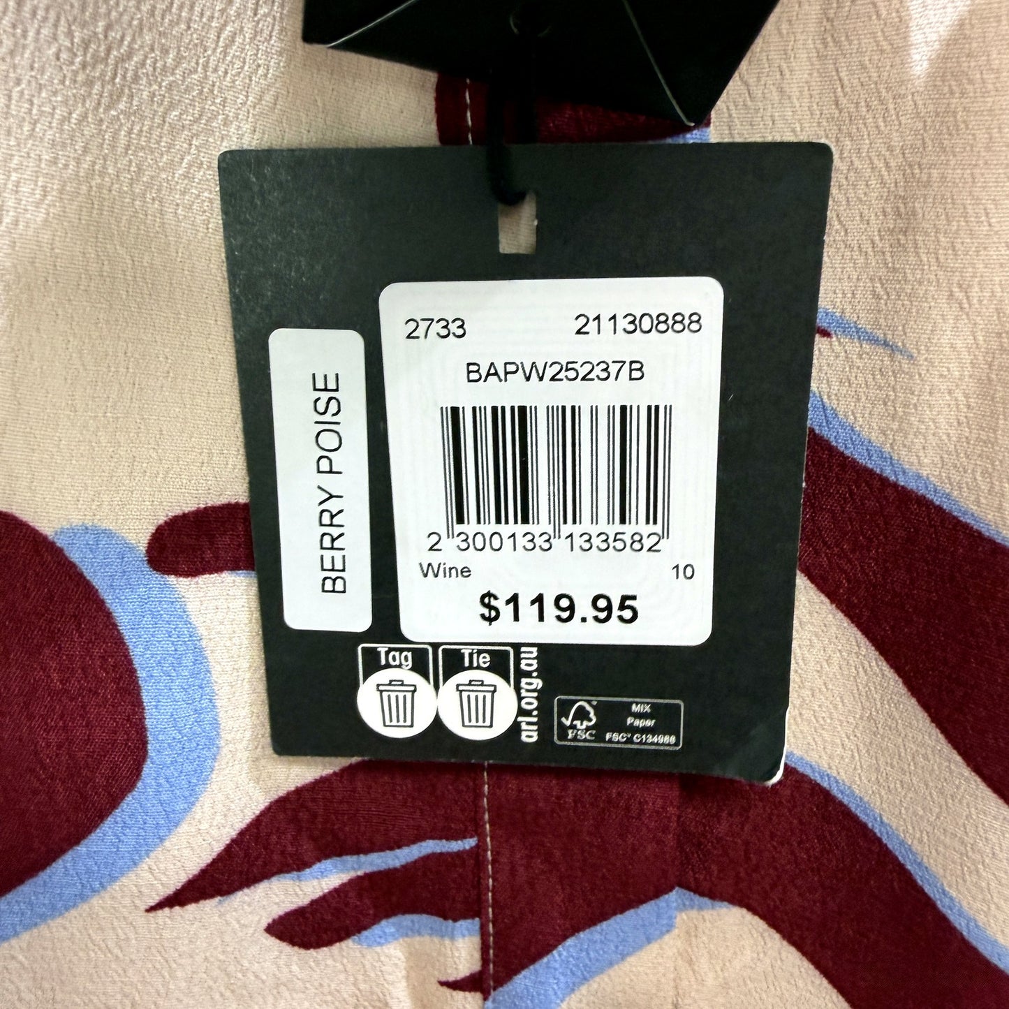 Basque Womens Button Down Blouse Abstract Print Long Sleeve Berry Sz 10 NEW