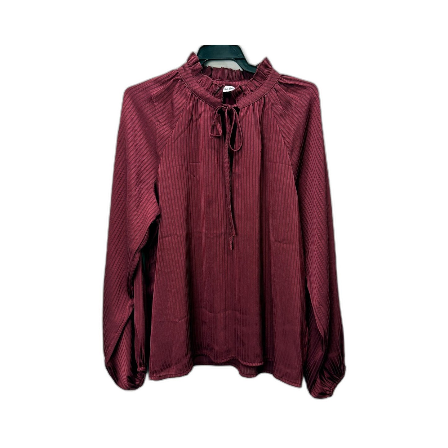 Atmos & Here Womens Pleated Ruffle Neck Burgundy Blouse Size 8