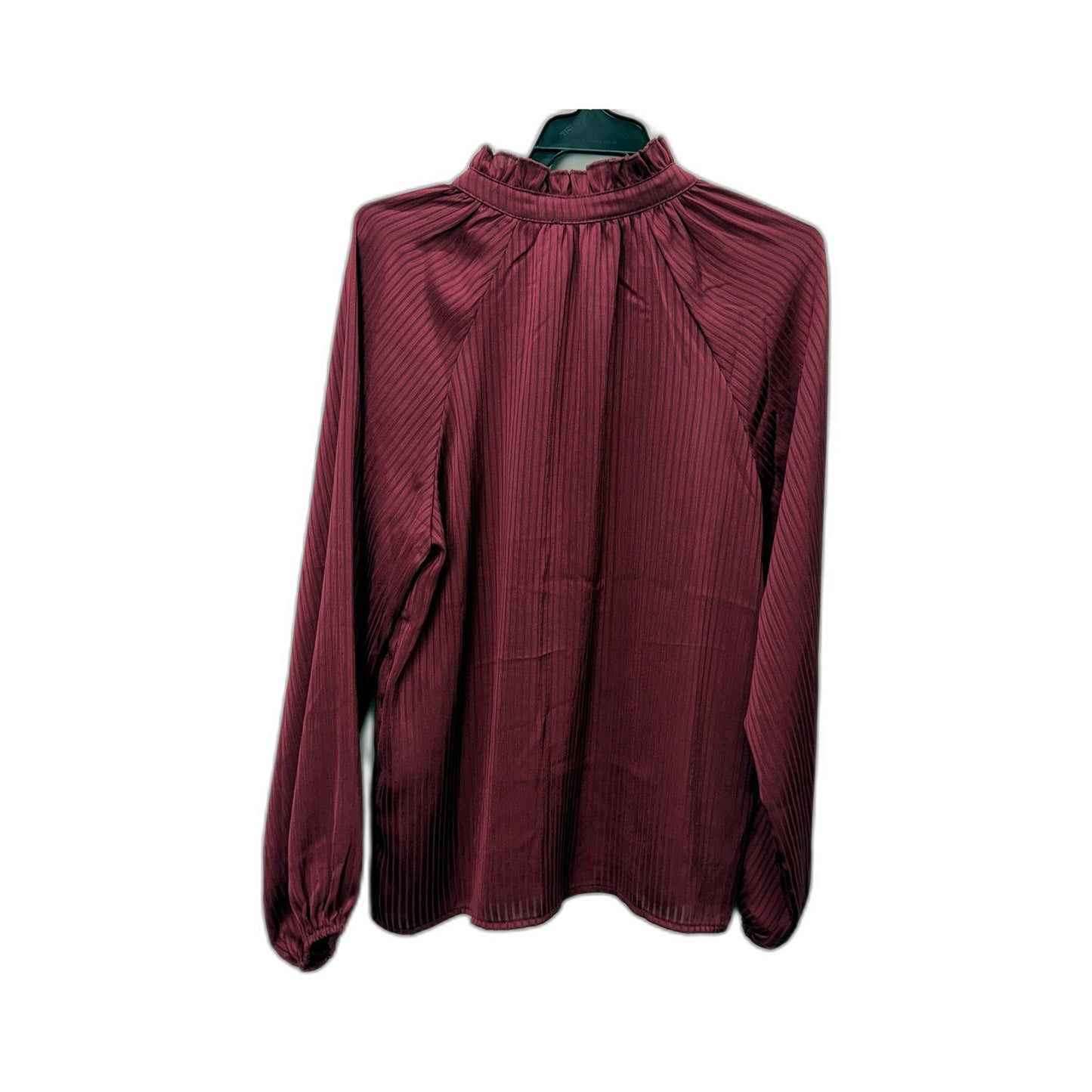 Atmos & Here Womens Pleated Ruffle Neck Burgundy Blouse Size 8