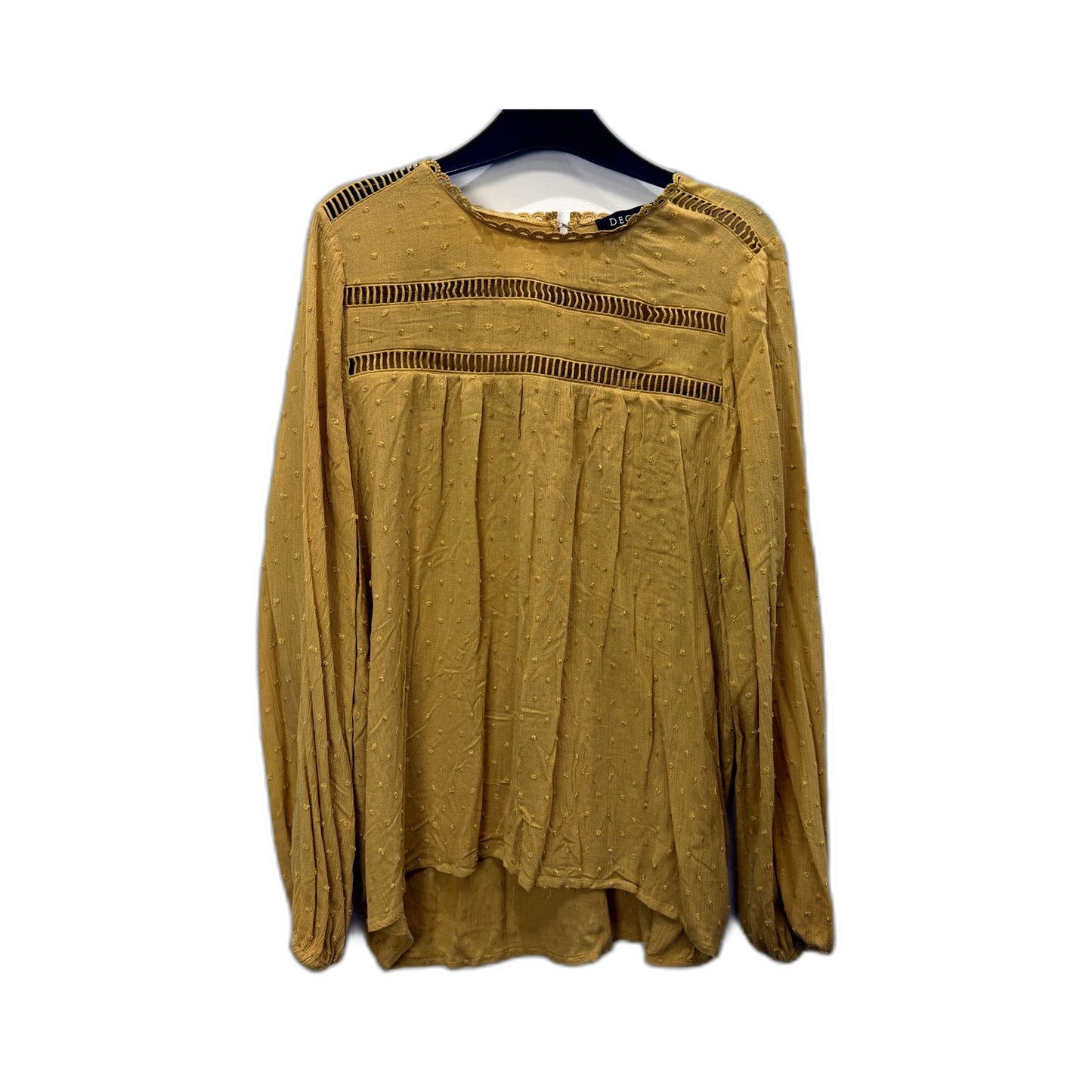Decjuba Womens Pleated Dot Blouse in Mustard Yellow with Long Sleeves - Size 12