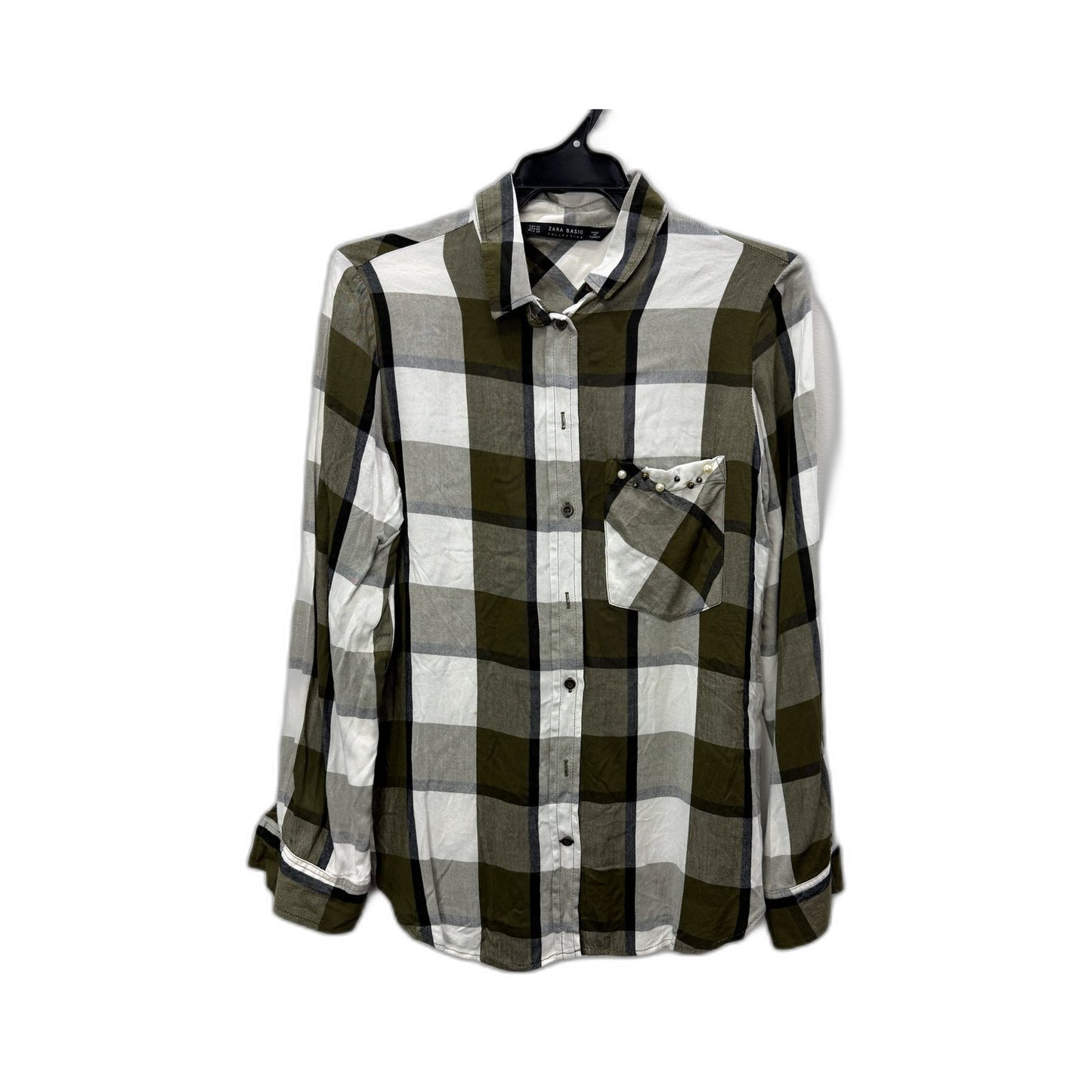 Zara Womens Button-Down Plaid Shirt in Multi Color Olive & - XS Size