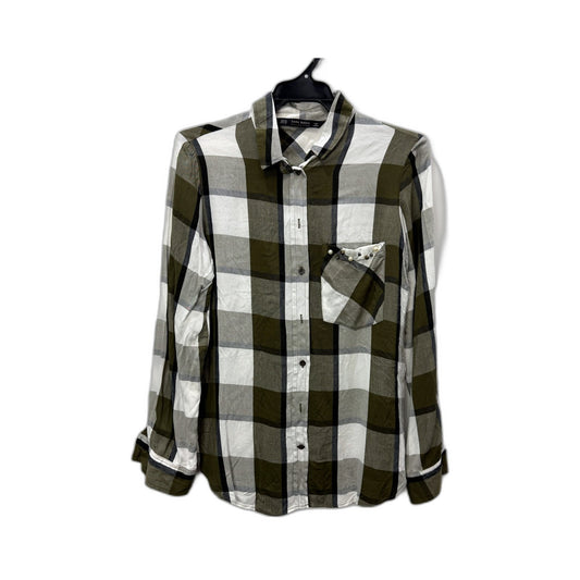 Zara Womens Button-Down Plaid Shirt in Multi Color Olive & - XS Size