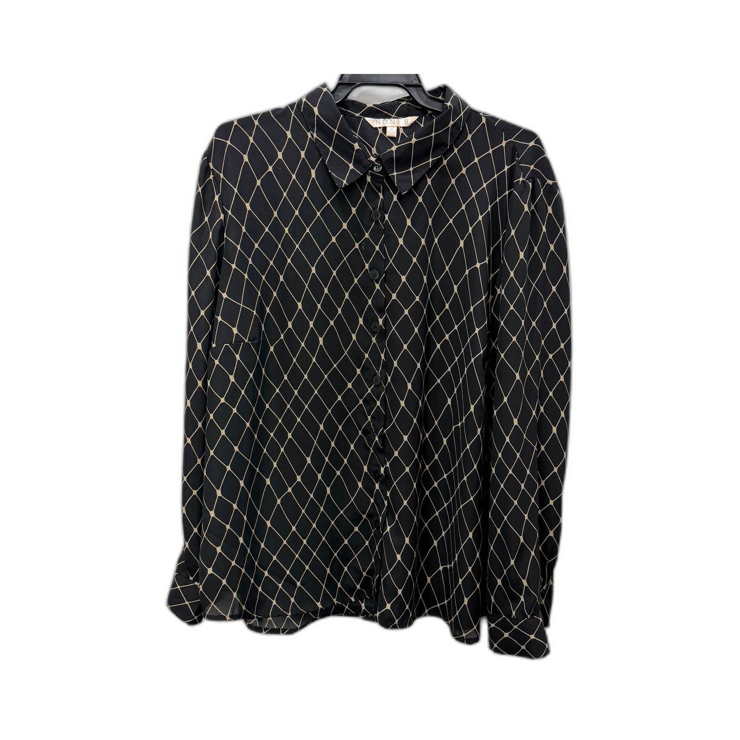 Noni B Womens Button-Down Shirt Geometric Diamond Print Black and Gold Size 18