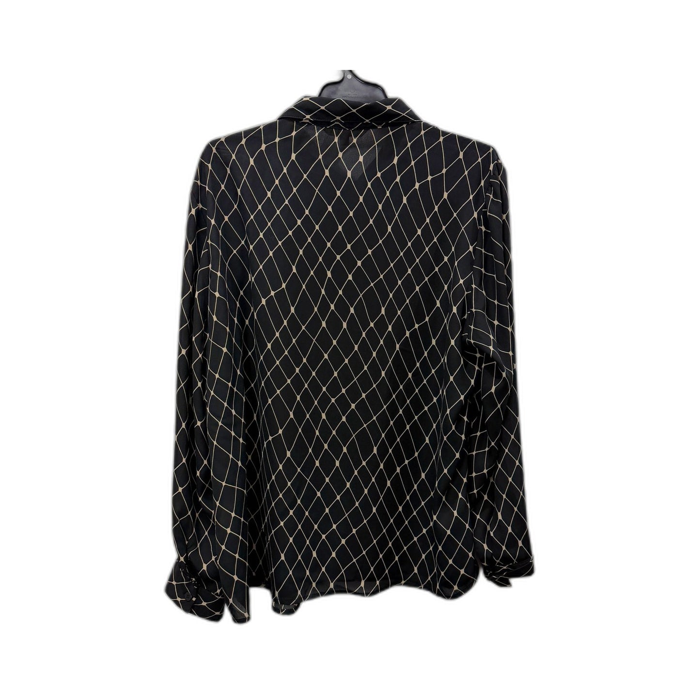 Noni B Womens Button-Down Shirt Geometric Diamond Print Black and Gold Size 18