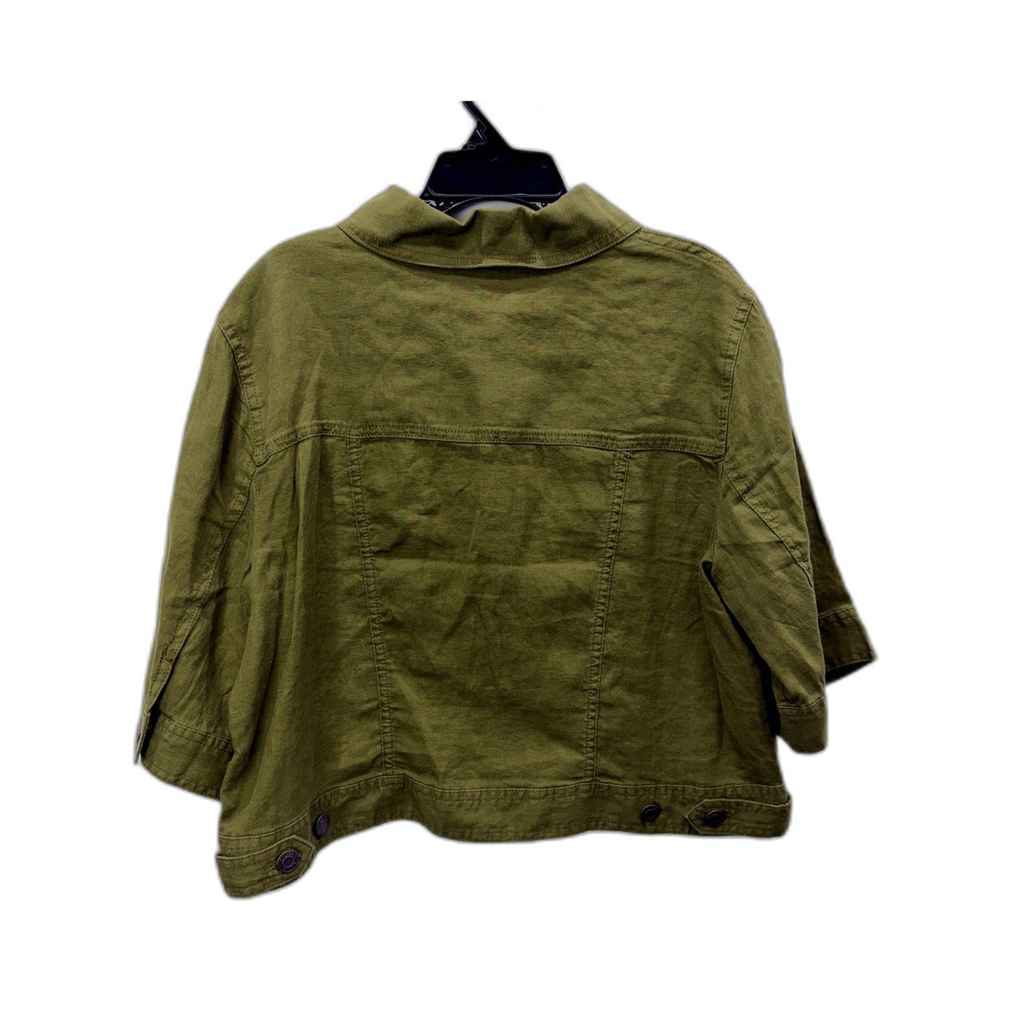 Nicole Miller Womens Olive Green Linen Jacket by - Cropped Button Up L NEW