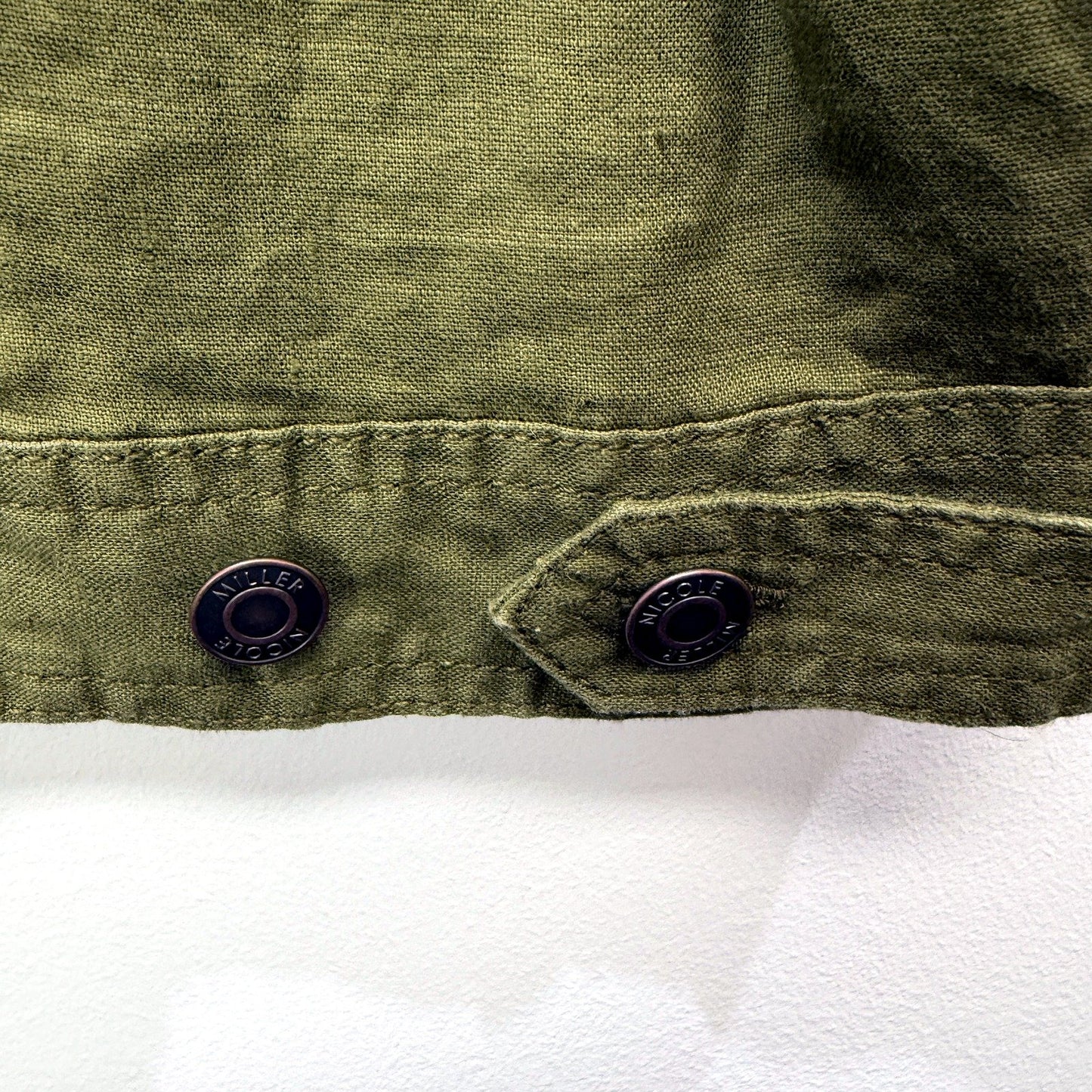Nicole Miller Womens Olive Green Linen Jacket by - Cropped Button Up L NEW