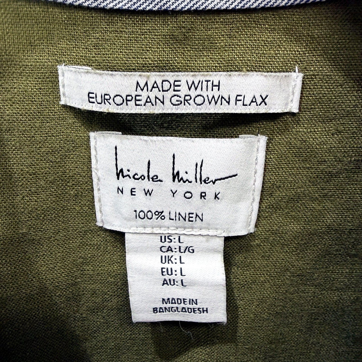 Nicole Miller Womens Olive Green Linen Jacket by - Cropped Button Up L NEW