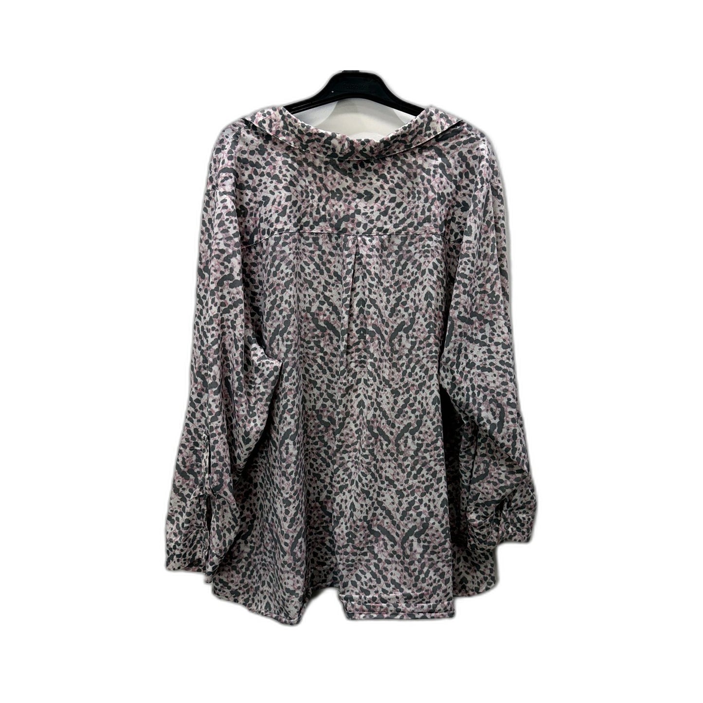 Autograph Womens Button-Down Shirt Leopard Print Long Sleeve Gray Size 24