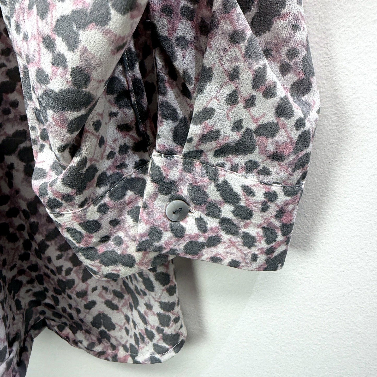 Autograph Womens Button-Down Shirt Leopard Print Long Sleeve Gray Size 24