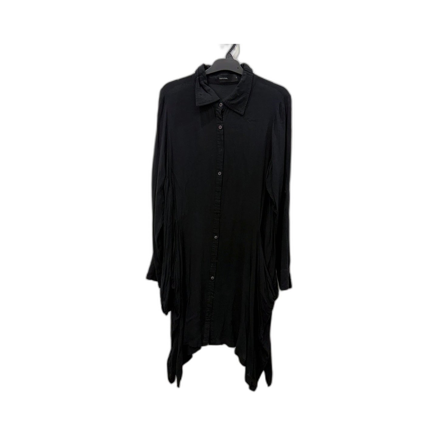 Comma Womens Asymmetric Hem Tunic Dress Black Long Sleeve Button Front Size 2