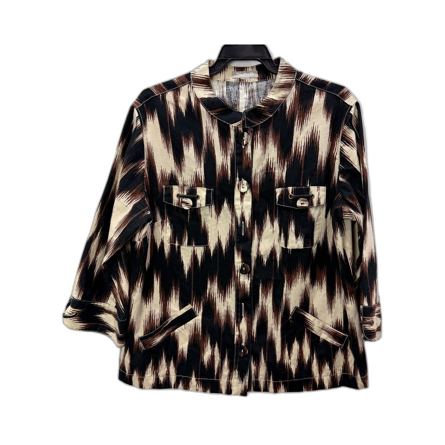 Noni B Womens Linen Cotton Ikat Print Jacket Multi Color Size Large