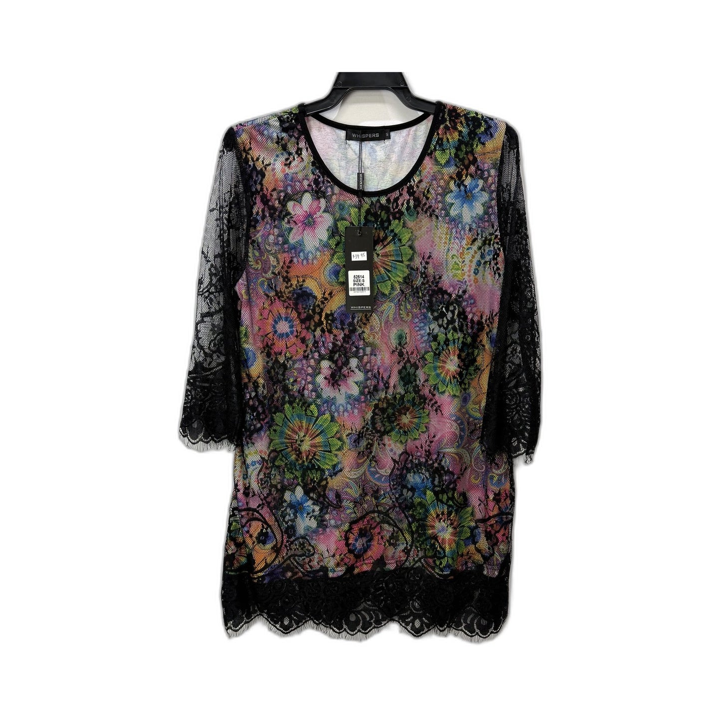 Whispers Womens Floral Lace Trim Tunic Top Multi Color Size S NEW