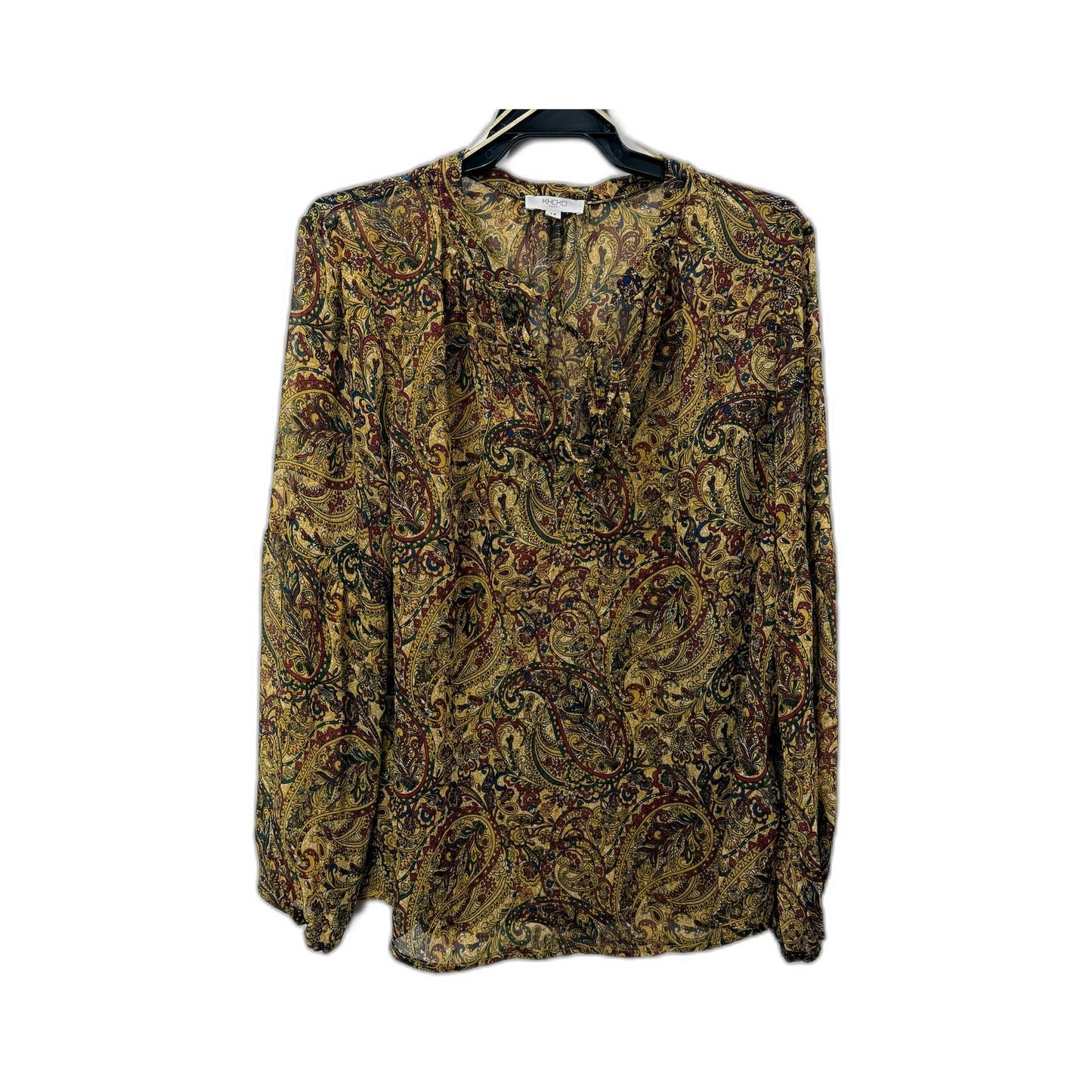 Khoko Smart Womens Paisley Print Blouse with Floral Long Sleeves, Size 14 NEW