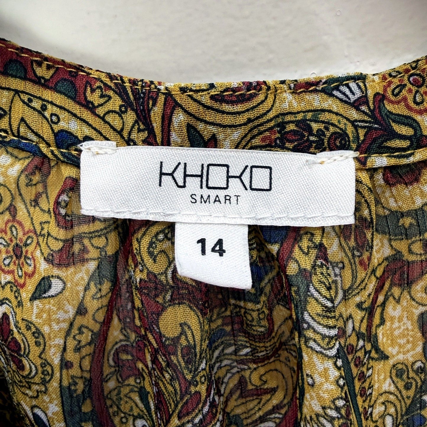 Khoko Smart Womens Paisley Print Blouse with Floral Long Sleeves, Size 14 NEW