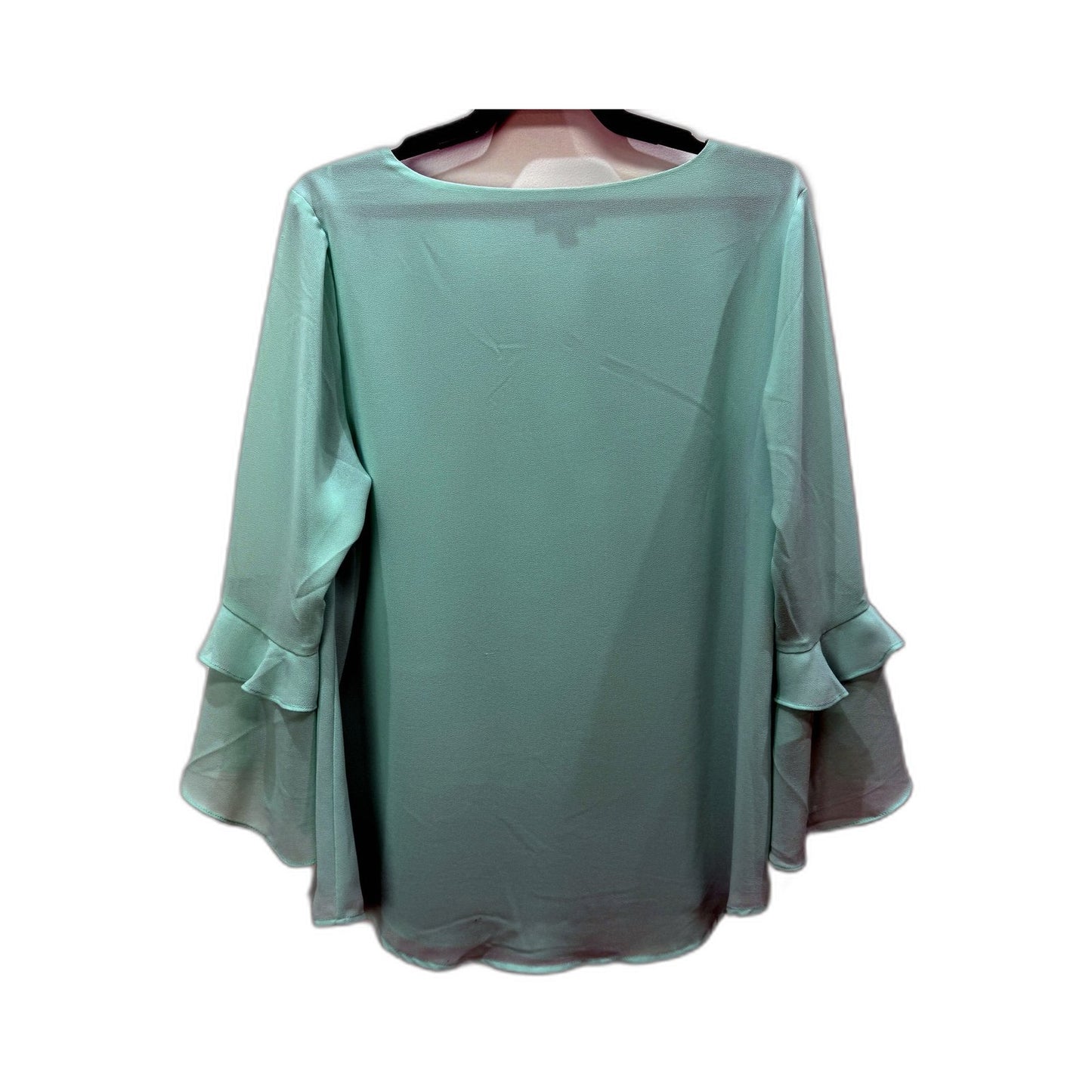 Suzanne Grae Womens Mint Blue Ruffle Sleeve Blouse in Size 12