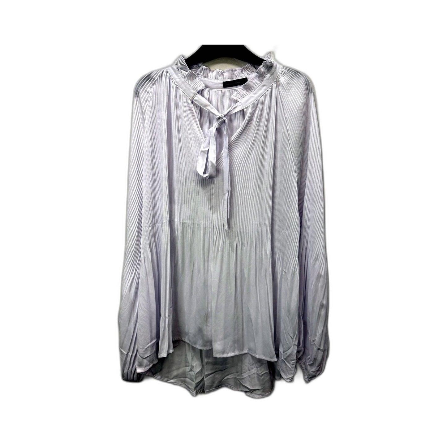 Sambara Womens Pleated Blouse - White Long Sleeve Tie Neck Size 20