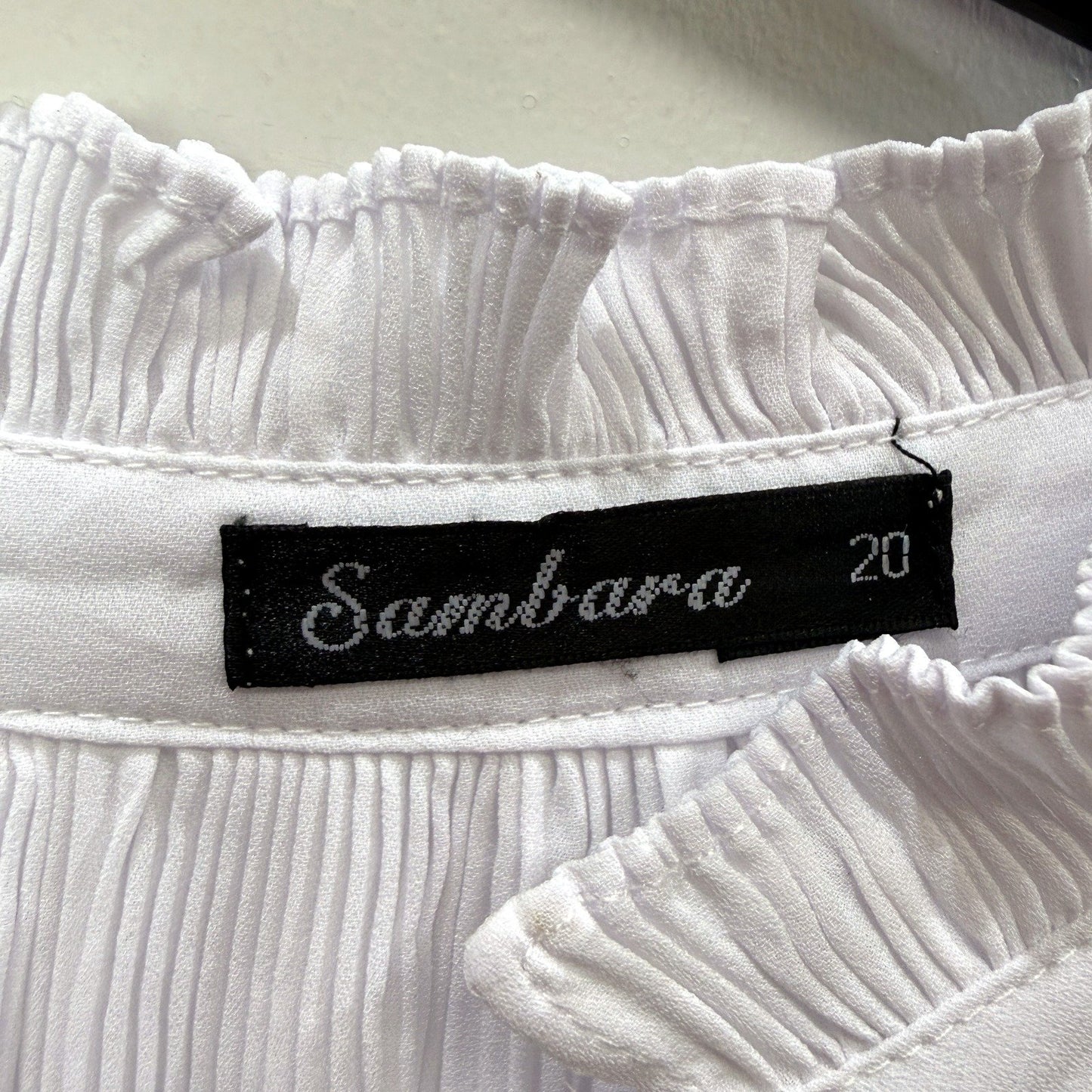 Sambara Womens Pleated Blouse - White Long Sleeve Tie Neck Size 20