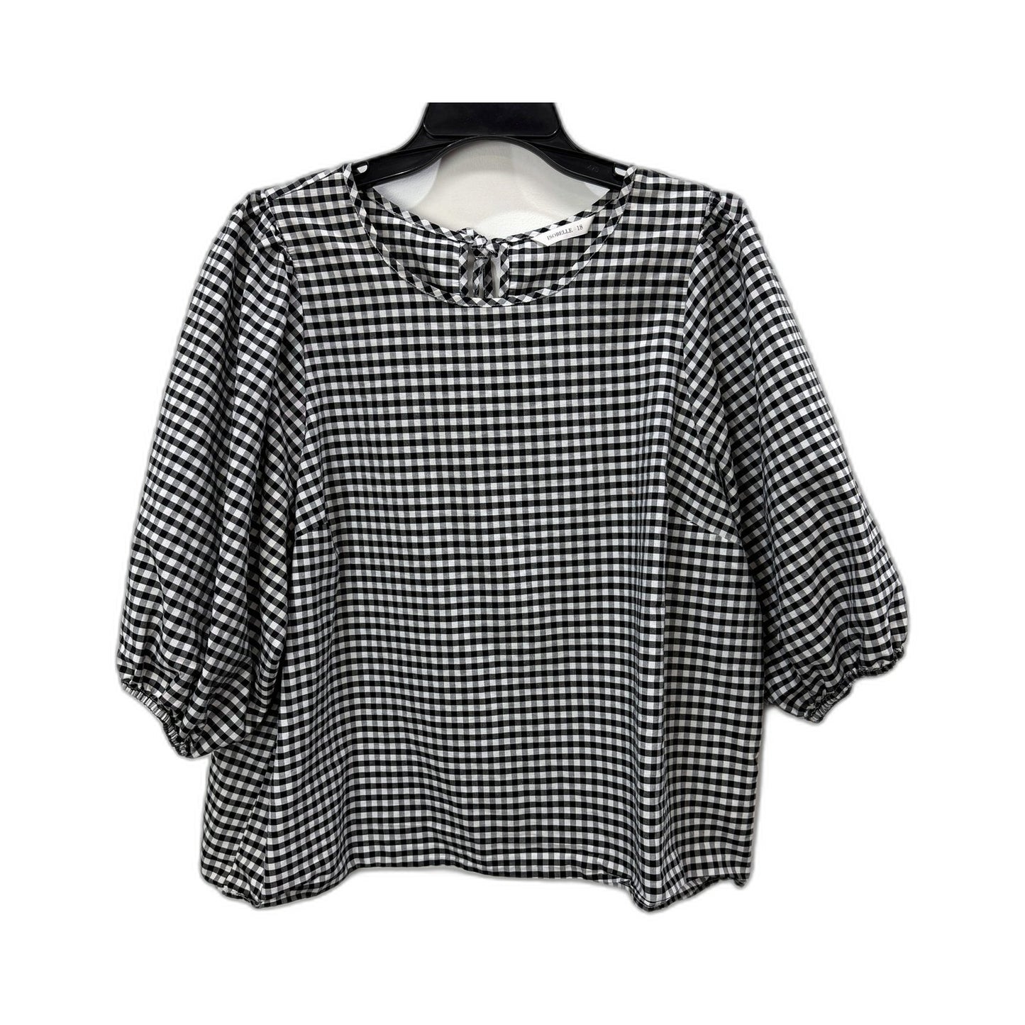 Isobelle Womens Gingham Blouse Puff Sleeve Tie Neck Checkered Shirt Black NEW