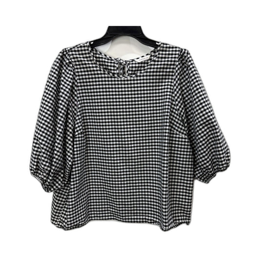 Isobelle Womens Gingham Blouse Puff Sleeve Tie Neck Checkered Shirt Black NEW