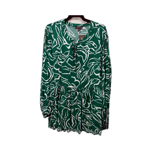 Autograph Womens Peplum Peasant Top with Swirls in Green and White, Size 16 NEW
