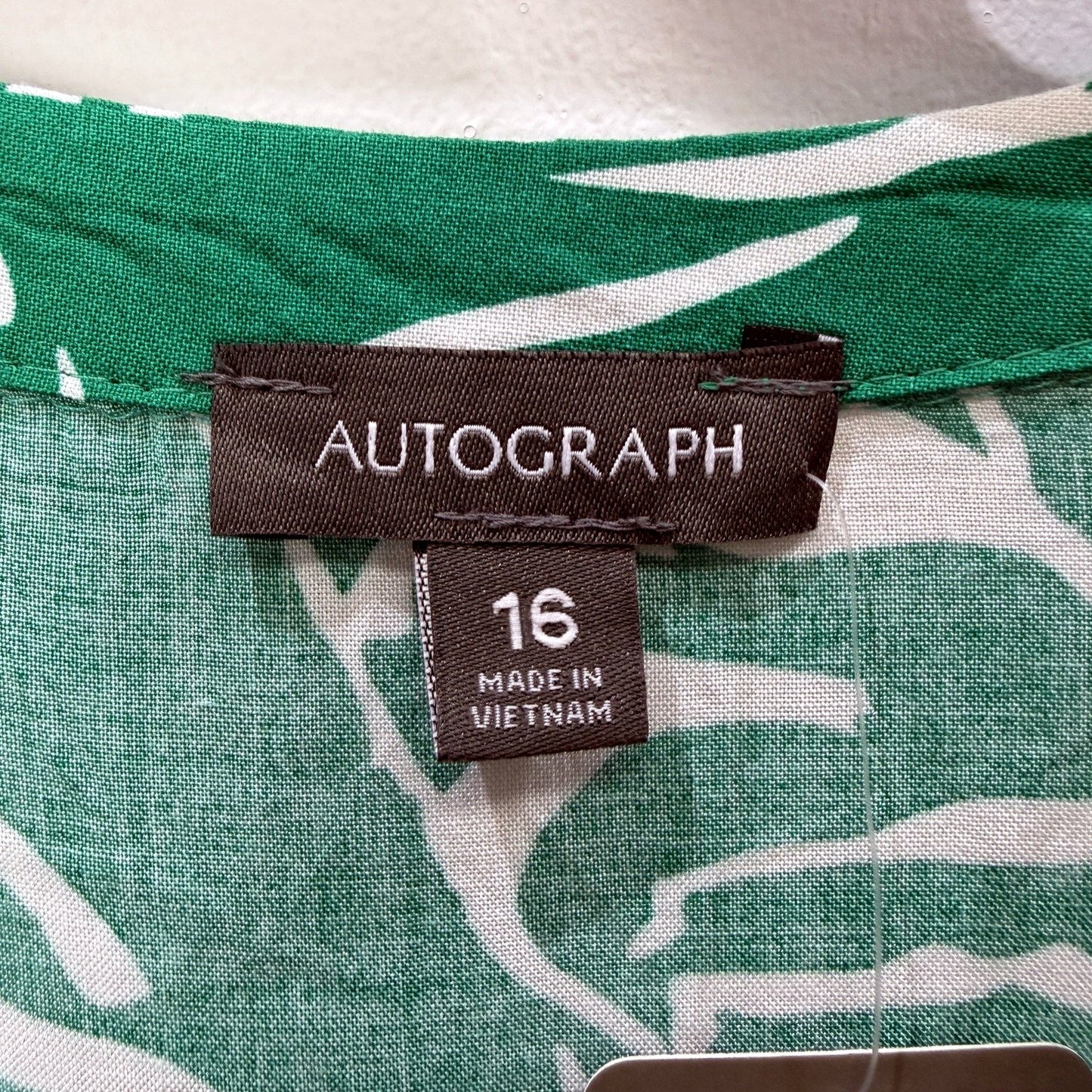 Autograph Womens Peplum Peasant Top with Swirls in Green and White, Size 16 NEW