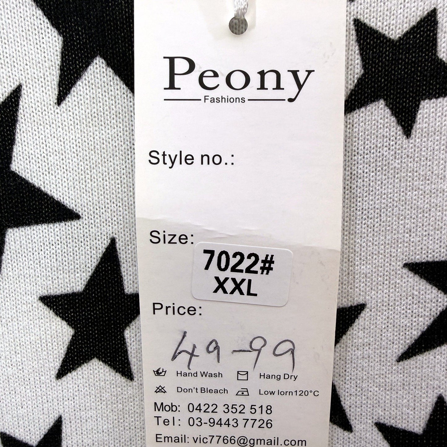 Peony Fashions Womens Star Print Mini Dress Black and White Cotton XXL NEW