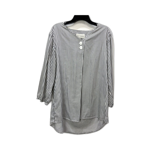 Black Pepper Womens Striped Button-Down Shirt in and White, Size 14