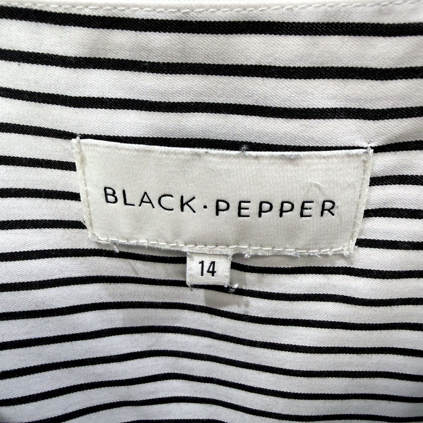 Black Pepper Womens Striped Button-Down Shirt in and White, Size 14